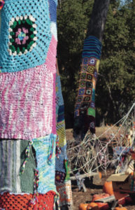 An example of “yarn bombing” on display at the YMCA Pumpkin Patch.