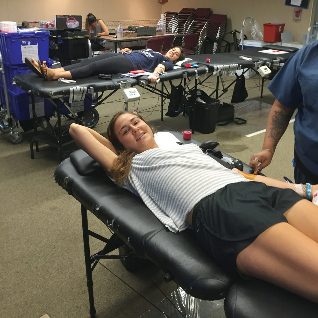 (Front) K.C. Cord, 22, and her sister Lexi, 20, were two of 30 people who donated blood during last year’s Community Blood Drive. Photo: Sue Pascoe