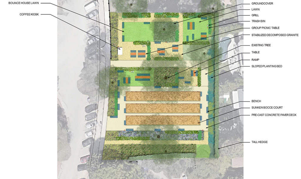 Rendering of the bocce courts proposed for Palisades Recreation Center.