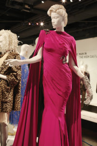 Emmy-nominated designer Lou Eyrich designed this floor-length fuchsia dress for Lady Gaga as part of the television show American Horror Story.